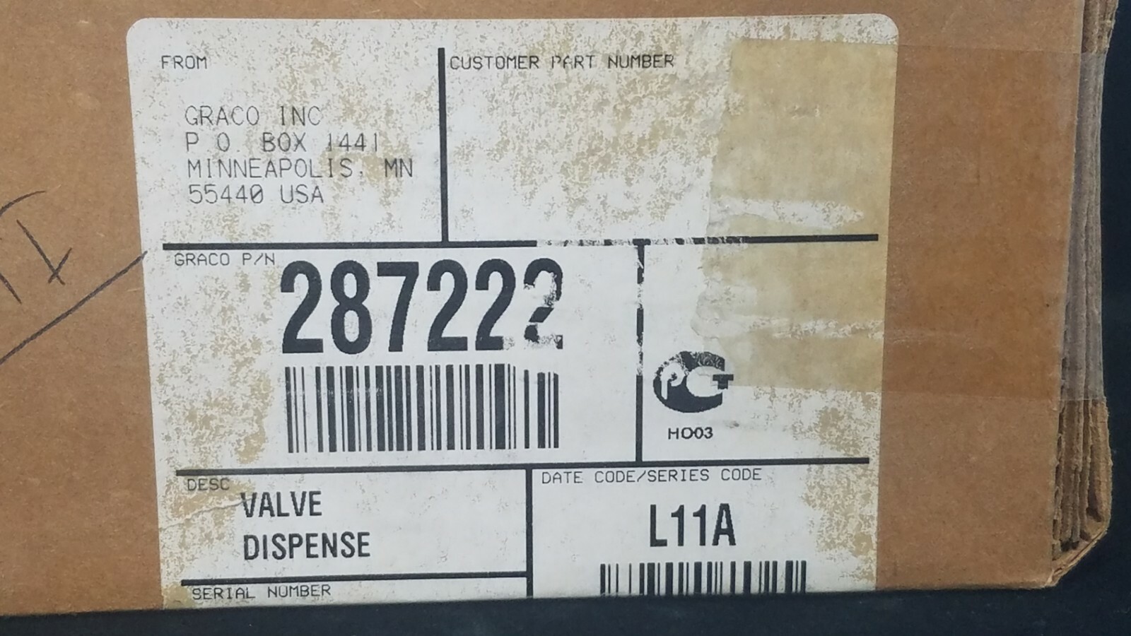 Graco 287222, 287-222 Air Actuated Dispense Valve