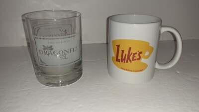 GILMORE Girls Merchandise Dragonfly Inn Rocks Glass & Luke's Coffee Cup Preowned