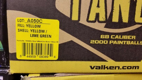 Valken Tango Paintballs/Lime green Fill/Shell yellow  68 Caliber/2000 Count. New