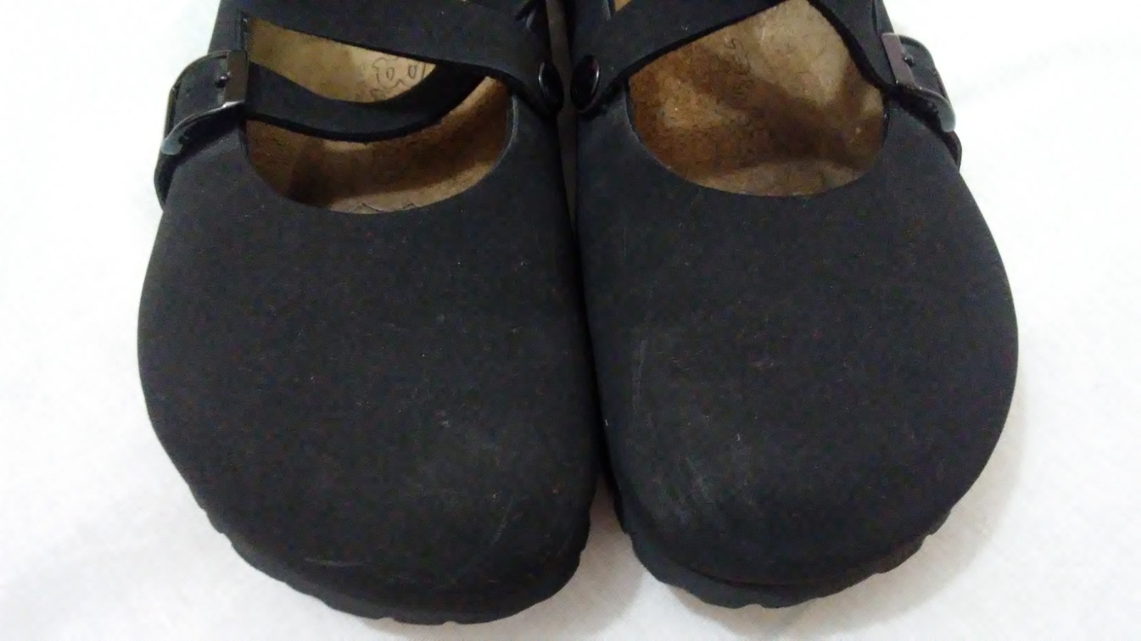 Birki's Birkinstock Black Double Cross Buckle Black Suede Mules Shoes Size L9 M7