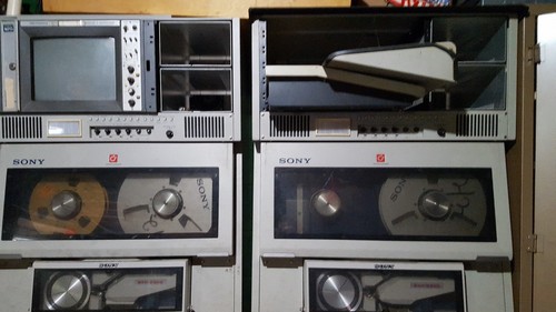 2 Sony BVH-2500 Videocorders 1 inch Type C VTRs in cabinet in one lot with TBC'