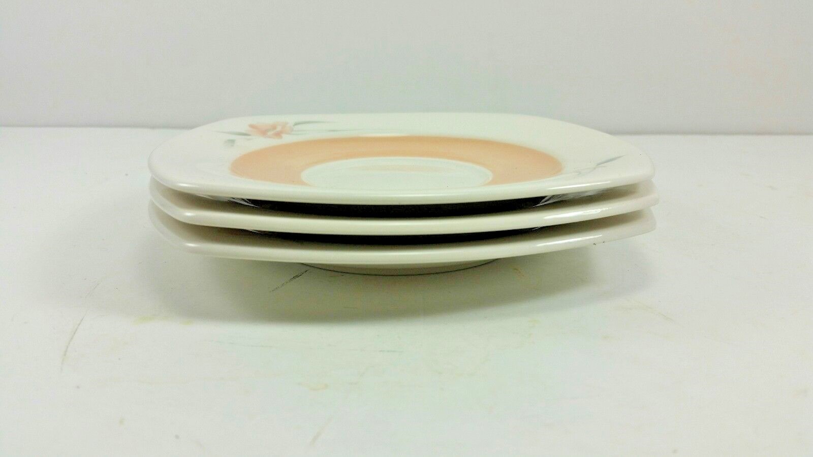 Nikko Quadrille Peach Glow 6 inch Saucer Floral Lot of 3