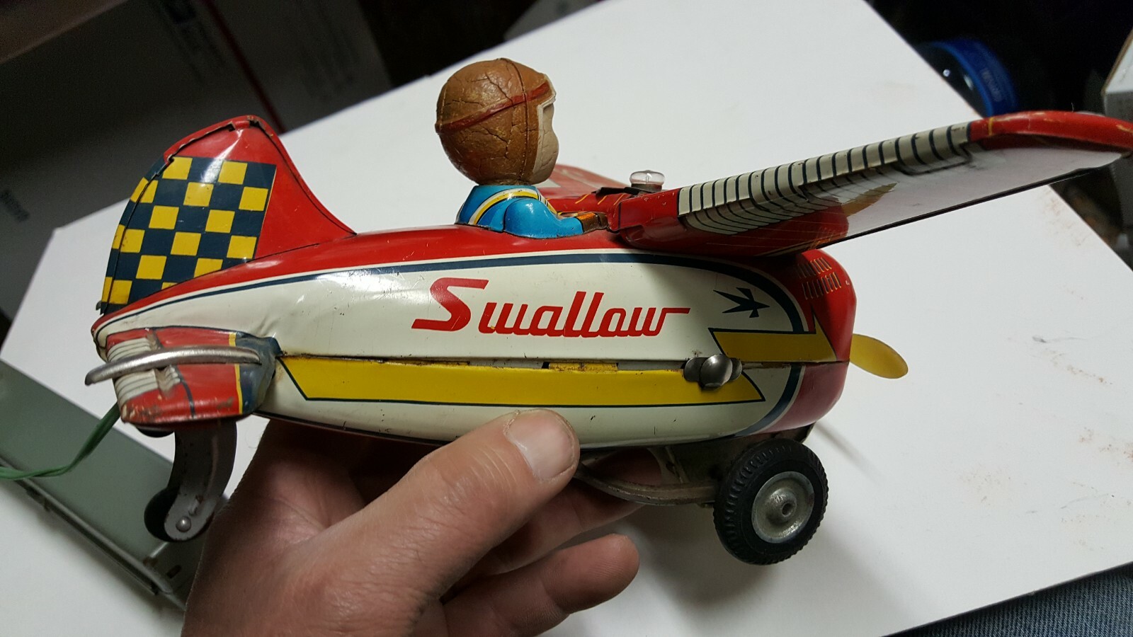 SWALLOW BATTERY OPERATED LOOP AIRPLANE TIN 1960s JAPAN MODERN TOYS Rare PLANE