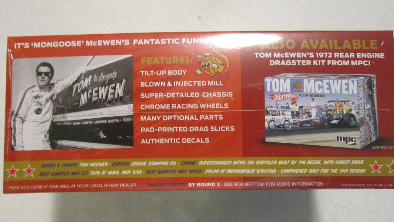 POLAR LIGHTS 1/25 SCALE TOM MCEWEN BARRACUDA FUNNY CAR MODEL KIT