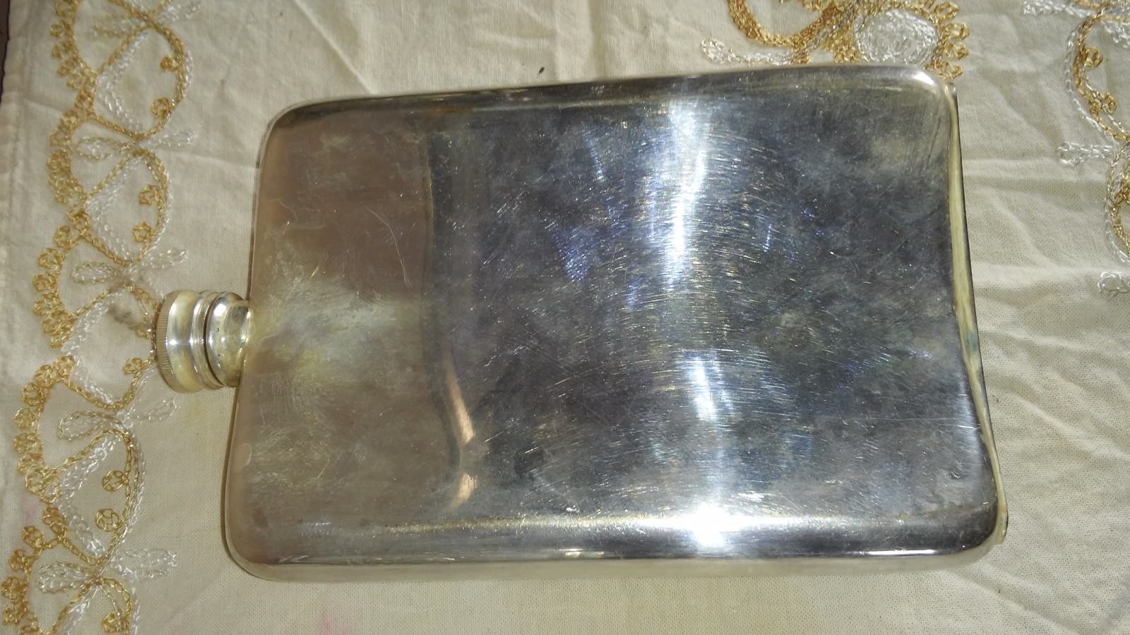 VINTAGE BIRKS SILVERPLATE FLASK 12 OZ MONOGRAMMED 1941