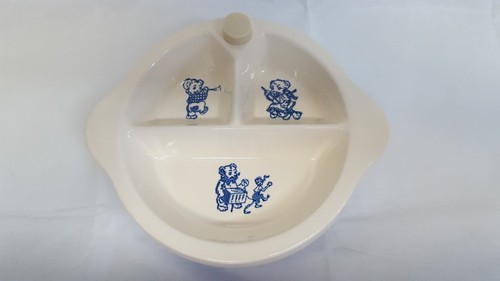Vintage Divided Warming Baby Feeding Dish Ceramic Excello With Plug Delft Blue