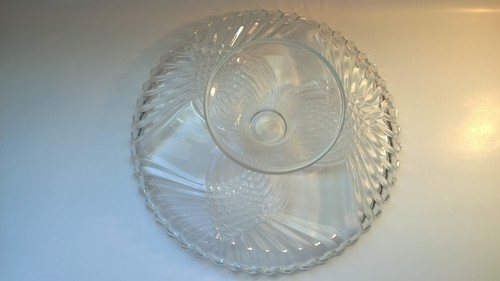 Vintage Heavy Clear Glass Pedestal Cake Stand Ornate  Pressed Glass