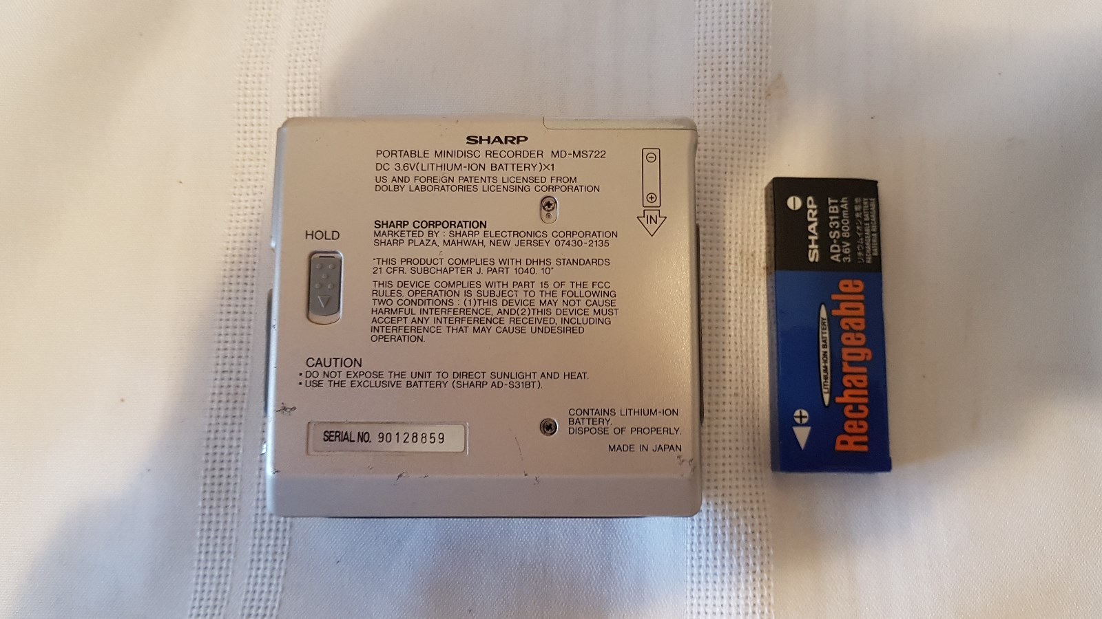 Sharp MD-MS722 Portable MiniDisc Recorder (Untested)