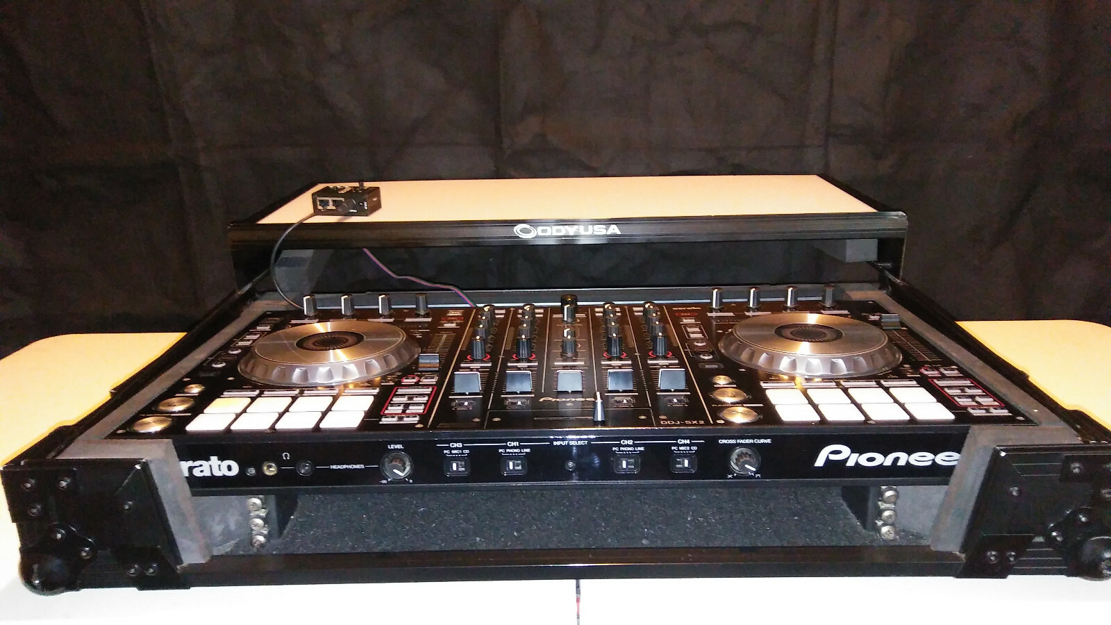 Pioneer DDJ-SX2 with Odyssey FFXGSPIDDJSX2BL Flight FX Case