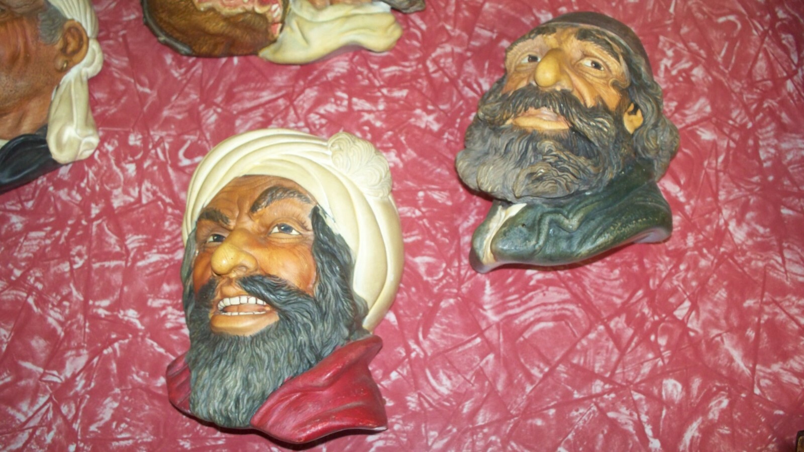 Six 6 vintage chalkware head heads pirate fagin some made in England