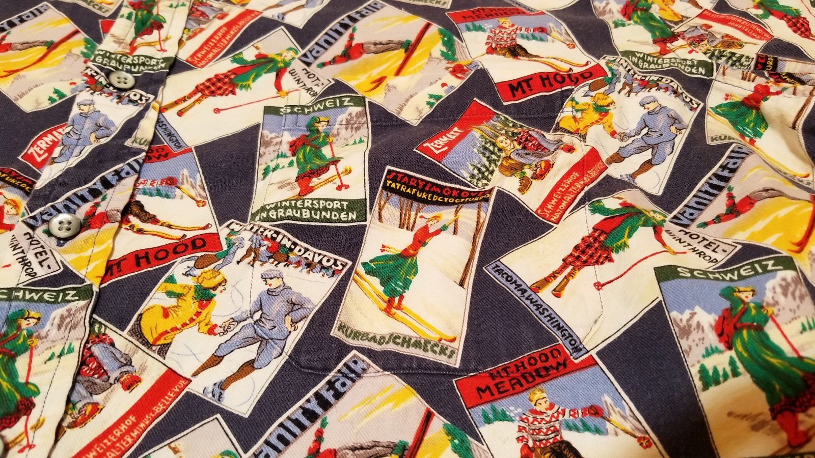 Vintage Norm Thompson Button Down Long Sleeve Ski Themed Mens XL Shirt