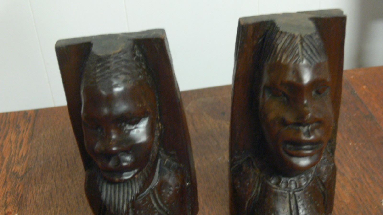 African Haiti Tribal Natives Rosewood Hand Carved Bust Statue Bookends