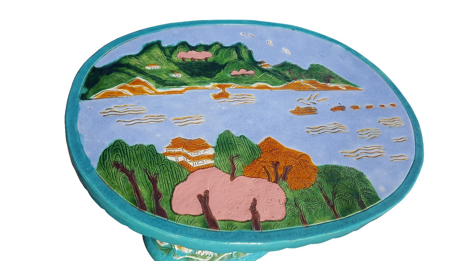 Chinese ceramic Majolica table set - garden and patio table and stool