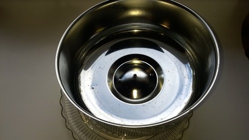 Vintage  Large  Mid-Century Chrome Cake Saver  Pressed Glass Plate  USA Made