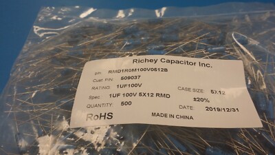 (25PCS) ALUMINIUM ELECTROLYTIC CAPACITOR 1uF 100V 20% AXIAL ROHS RMD1R0M100V512B