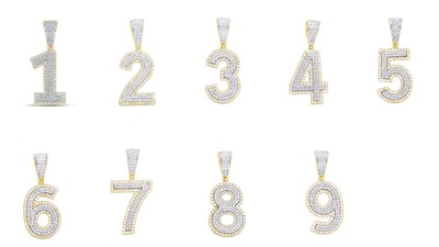 Pre-owned Jewelry Unlimited 10k Two-tone Yellow/white Gold Real Diamond Number Pendant 1.2"