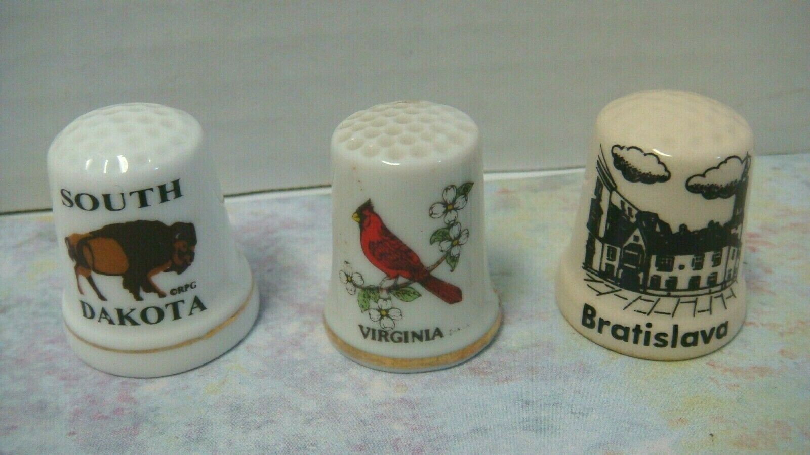 VINTAGE LOT 10 GERMAN # 9 PORCELAIN STATE FLORAL BRATISLAVA SEWING THIMBLES