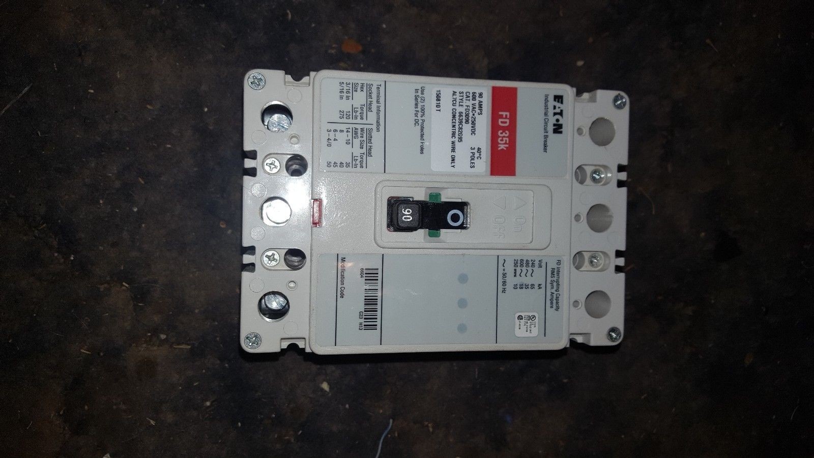 CUTLER HAMMER FD 35K FD3090L 90 AMP 3 POLE 600V CIRCUIT BREAKER FD3090