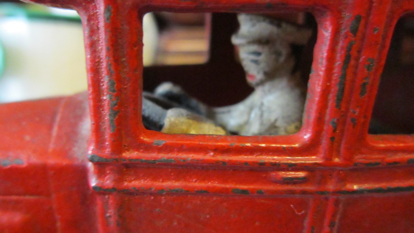 Vintage Red SKOGLUND & OLSON-SETO Cast Iron TOY BUS w/Driver c.1970