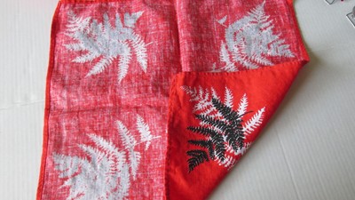 Linen Napkins~Set of 6 Bright Red With Black & White Ferns ~ 17