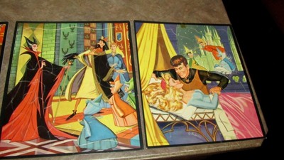 LOT 3 WALT DISNEY'S SLEEPING BEAUTY PICTURE PUZZLES WITH BOX BY WHITMAN 1958