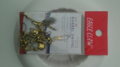 NEW/sealed Eagle Claw size 10 Brass Barrel Swivel w/ Snap 12 pieces 01141-010