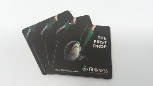GUINNESS THE FIRST DROP COASTER / BEER MAT - x 4 Irish Rugby Football Union