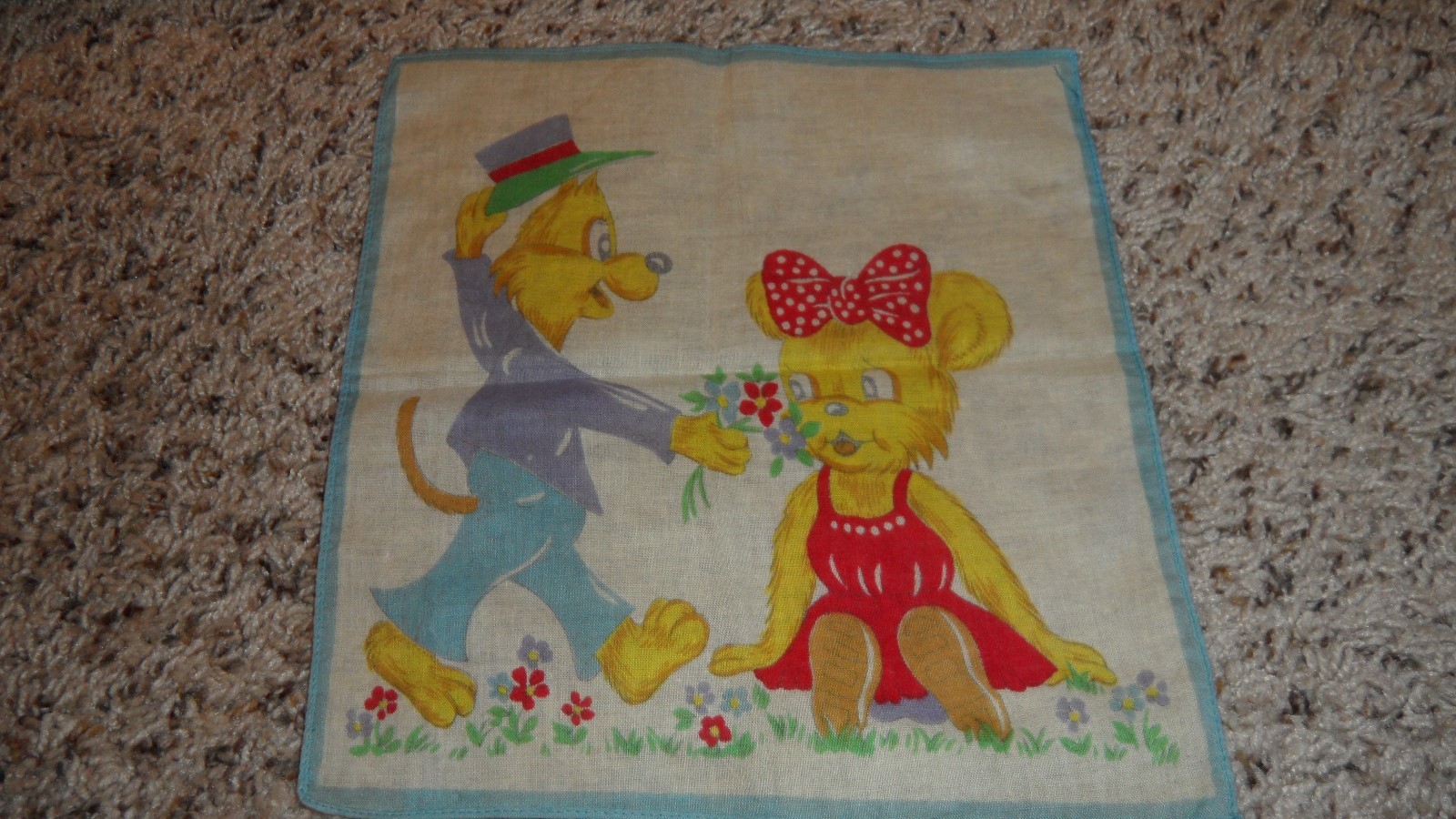 Sweet Vintage Children's Handkerchief with Cartoon or Book Characters