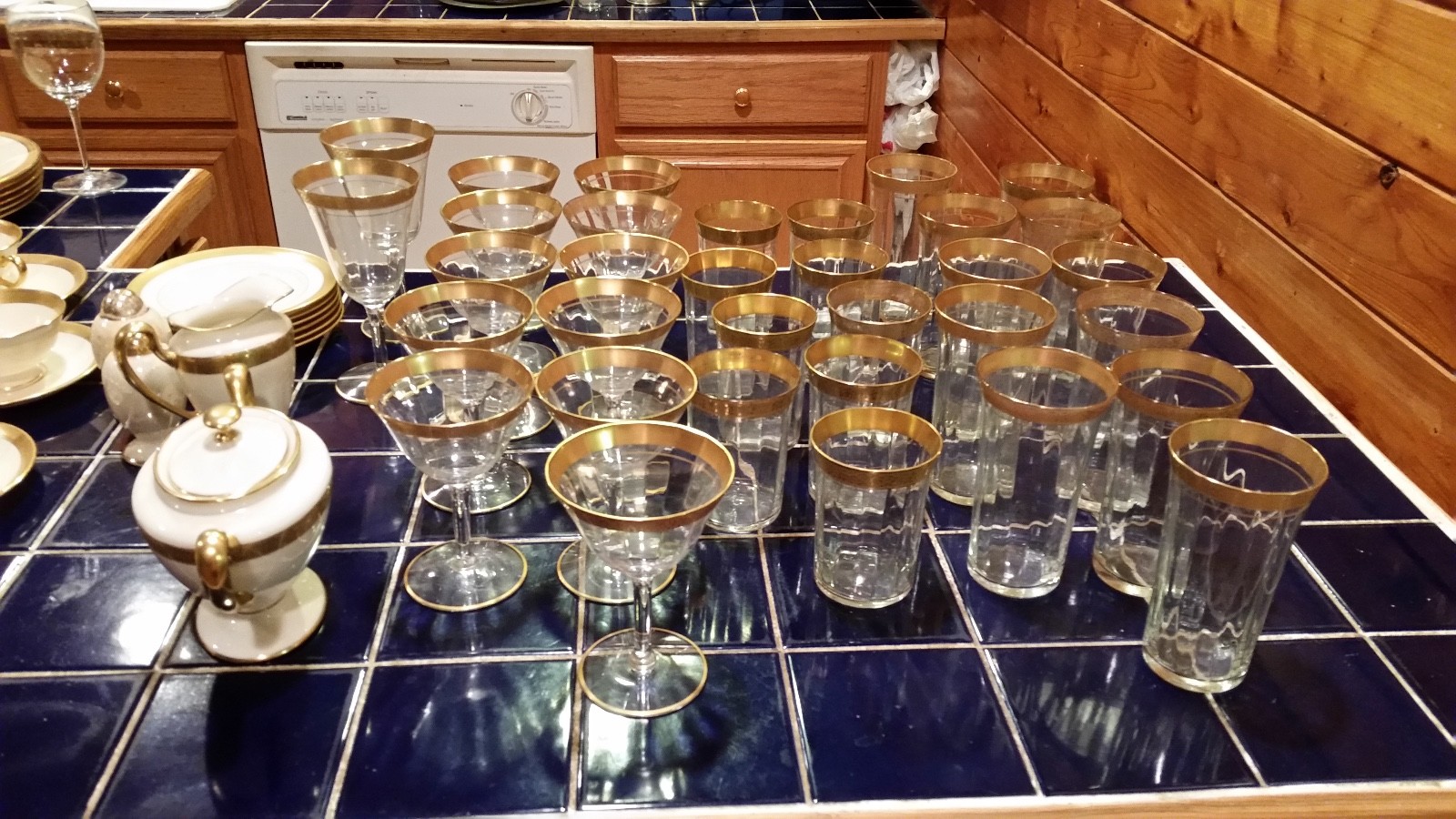 Vintage 1930-1940's Gold Rimmed Lennox China Set with glassware