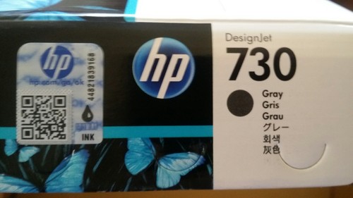 HP P2V72A 730 Gray DesignJet Ink Cartridge-300 ml-Dye-based Ink Type New
