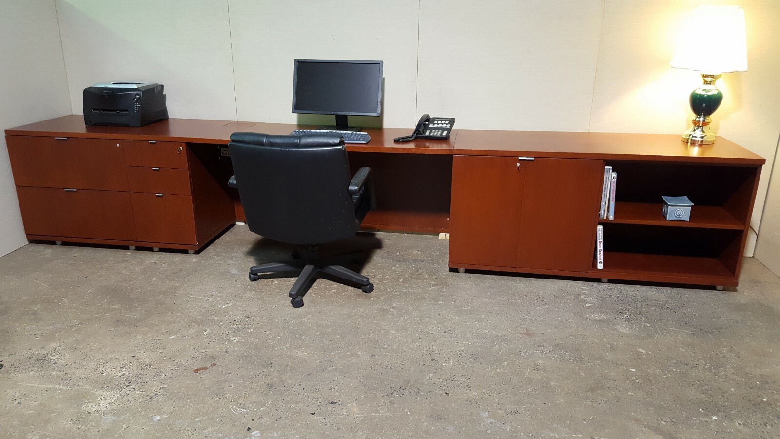 CREDENZA DESK CHERRY VENEER WOOD 24 INCH X 165 INCH