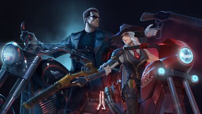 Anime girls terminator vehicle overwatch pc Game Playmat Game Mat Desk