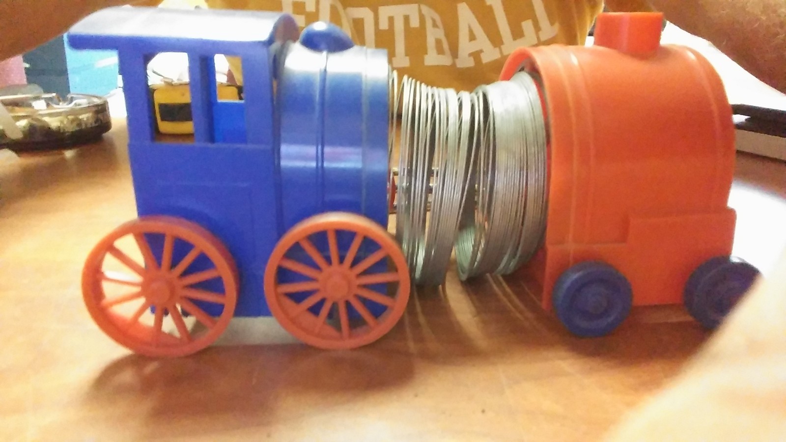 Vintage Slinky Style Train Pull Toy Plastic Metal Slinky Rare Blue Red color 60s