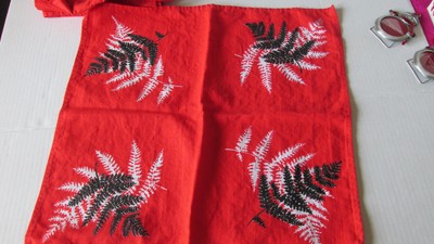 Linen Napkins~Set of 6 Bright Red With Black & White Ferns ~ 17
