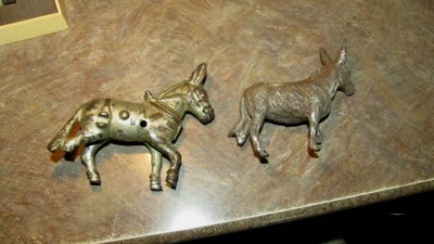Antique Toy Parts Kenton,Arcade,Hubley,Ives,-2 Cast Iron Metal Donkeys