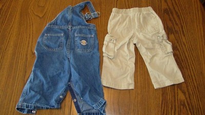 Lot 2 Baby Boy Clothes 18M Bib Blue Jeans 2nd Step & 9M Oshkosh Bigosh Pants