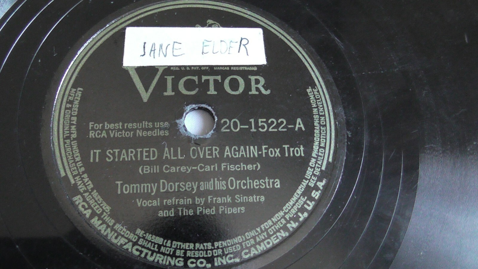 ミュージック 3million Tommy Dorsey 78rpm Single 10-inch Victor Records #20-1522 It