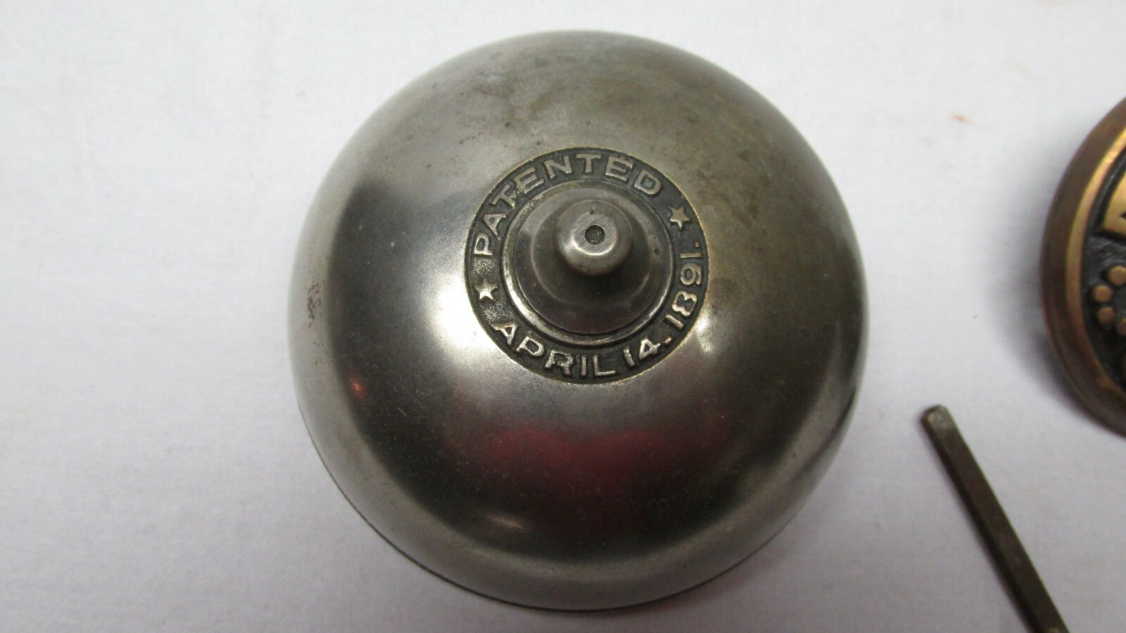 Antique Brass Eastlake-Design Turn-Key Door Bell - Patented April 1891