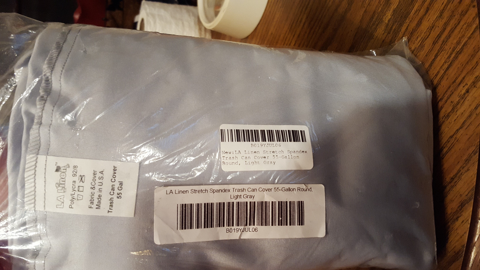 LA Linen Stretch Spandex Trash Can cover 55-Gallon Round. Made in USA