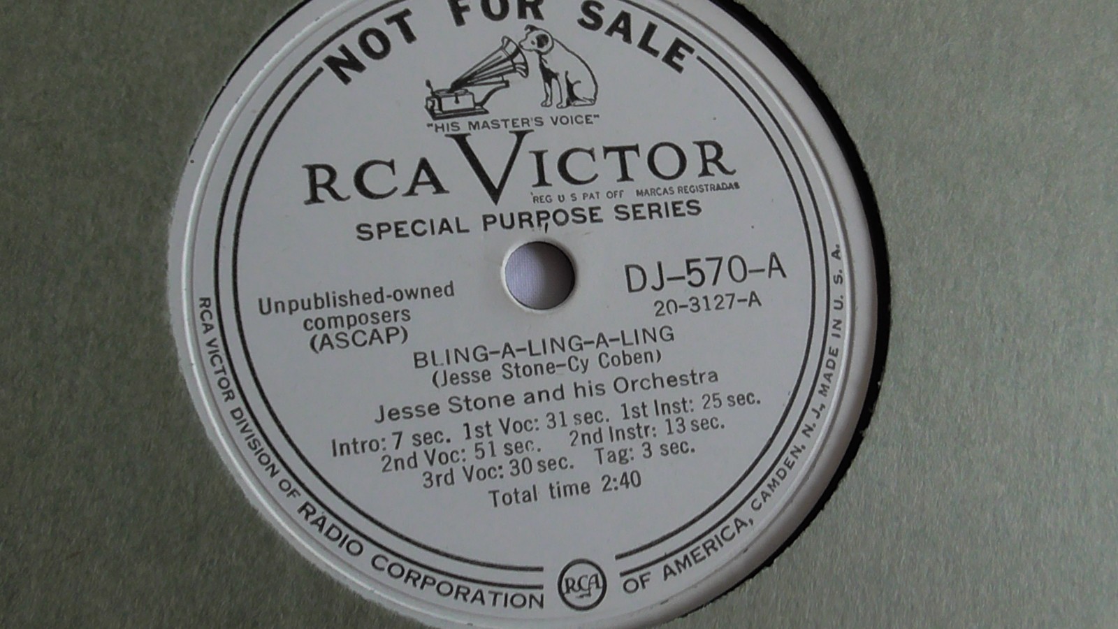 Jesse Stone - 78rpm single 10-inch – RCA Victor #DJ-570