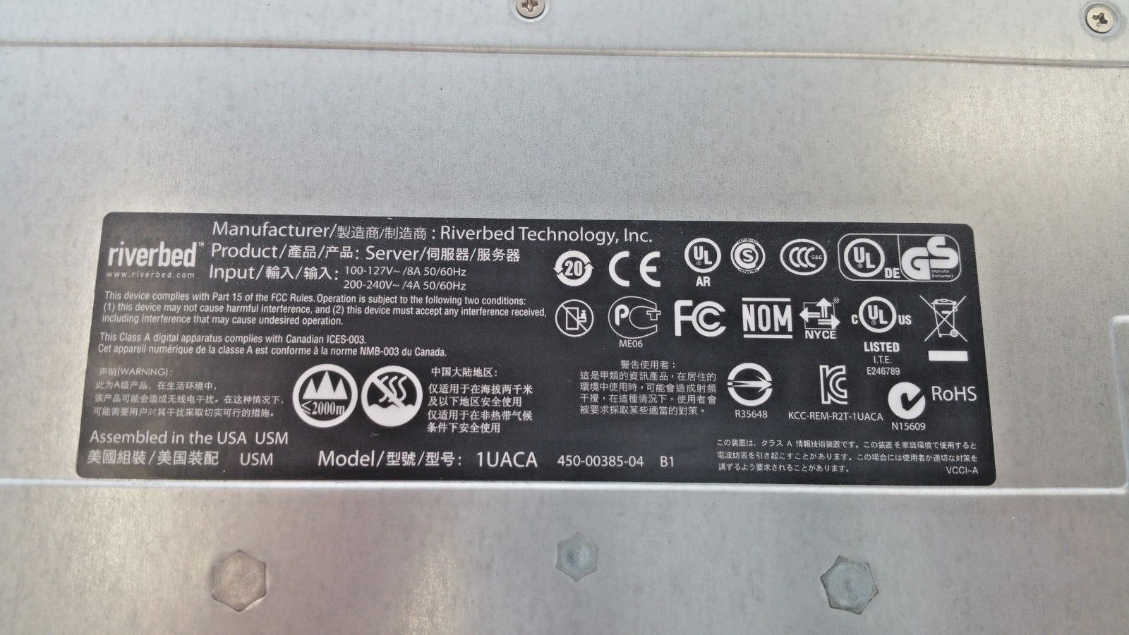 Riverbed Cascade Sensor CAS-02260-B010, 1UACA, RB100-00140-07 E Warranty!