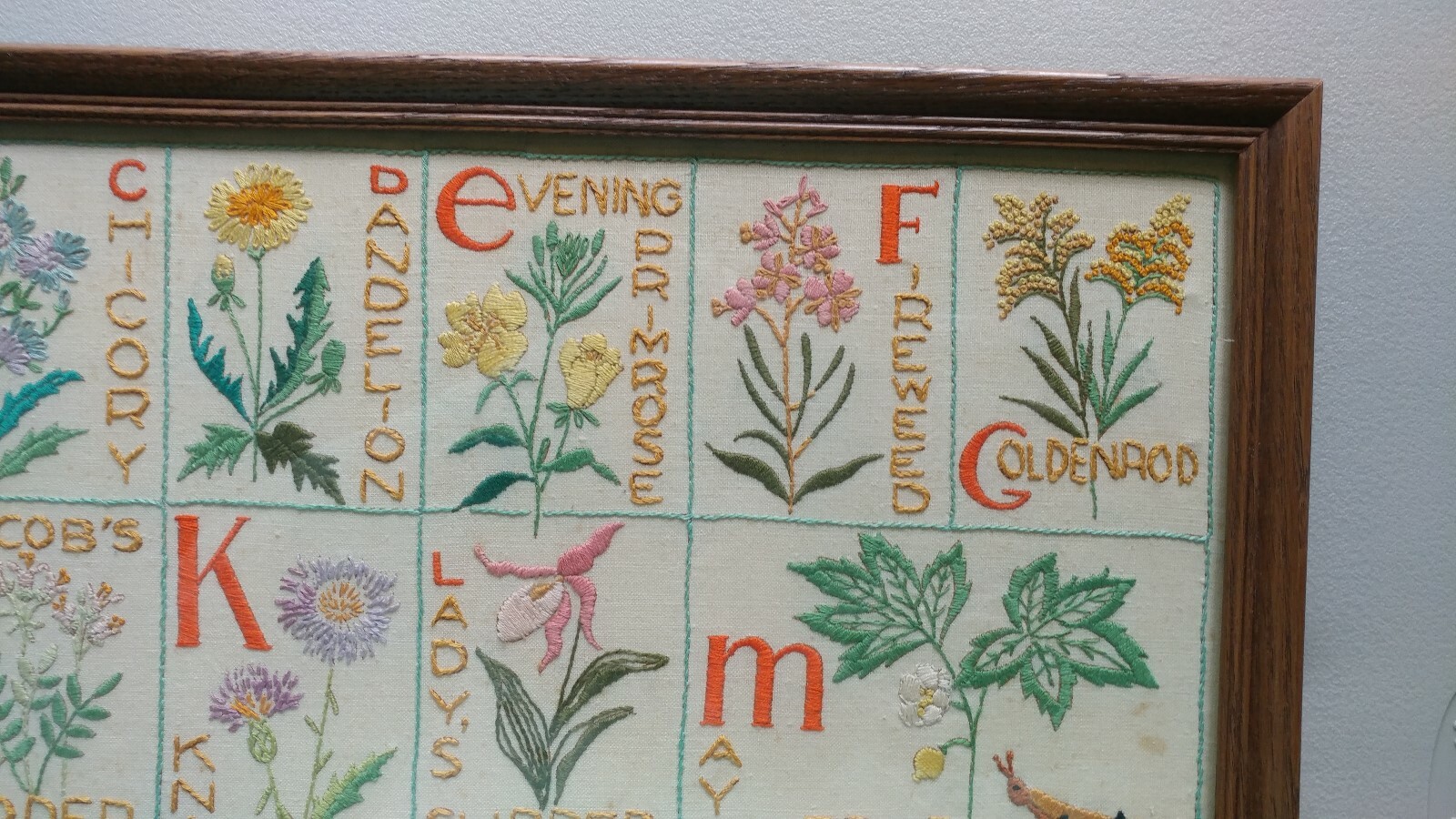 Vintage Alphabet Sampler Needlepoint Flowers