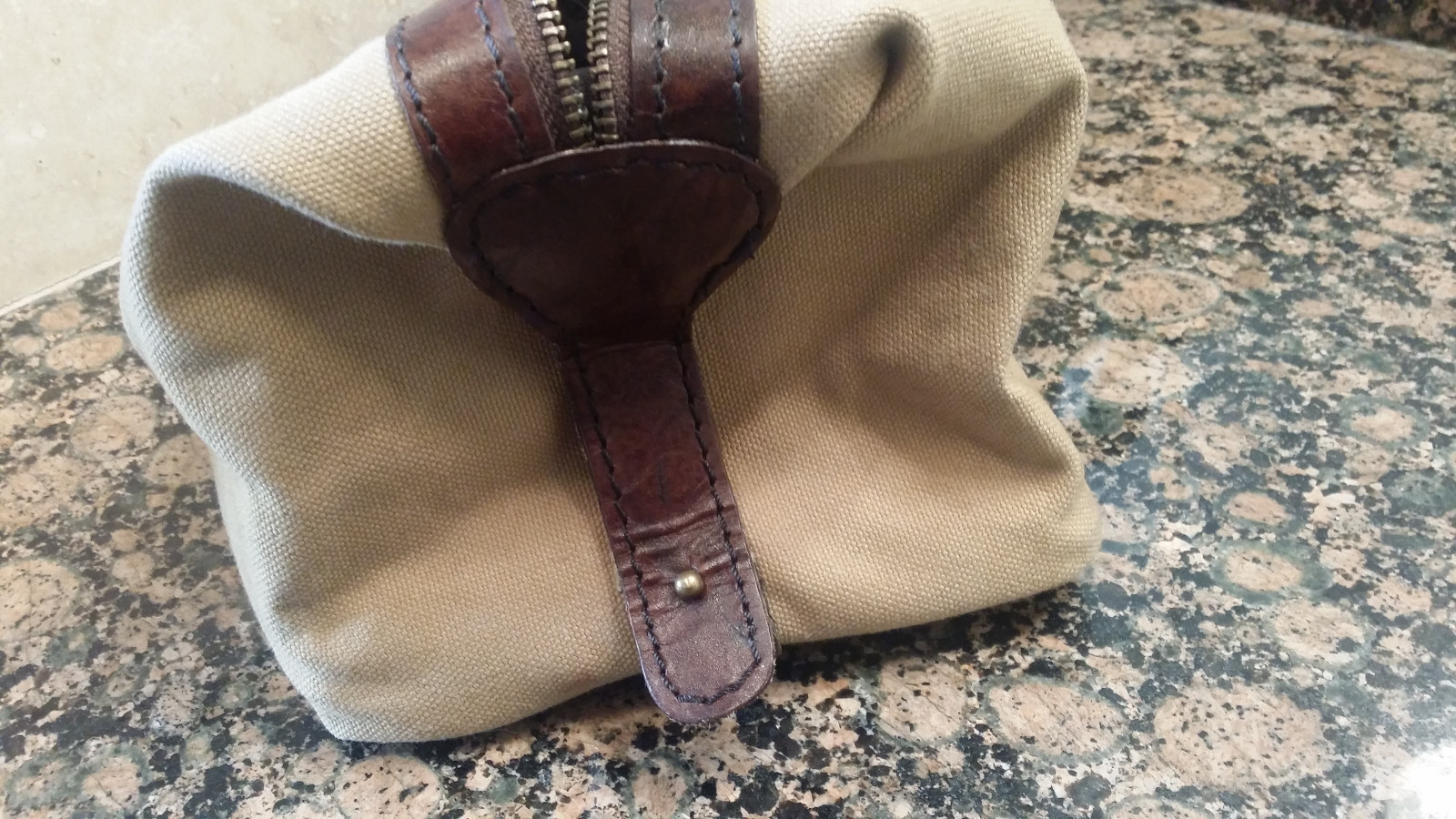 Pottery Barn Saddle Leather & Canvas Toiletry Case