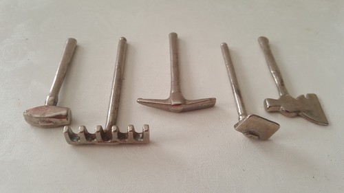 Vintage Nickel Plated Cast Iron Miniature Toy Tool Lot Hammer Pick Ax Arcade