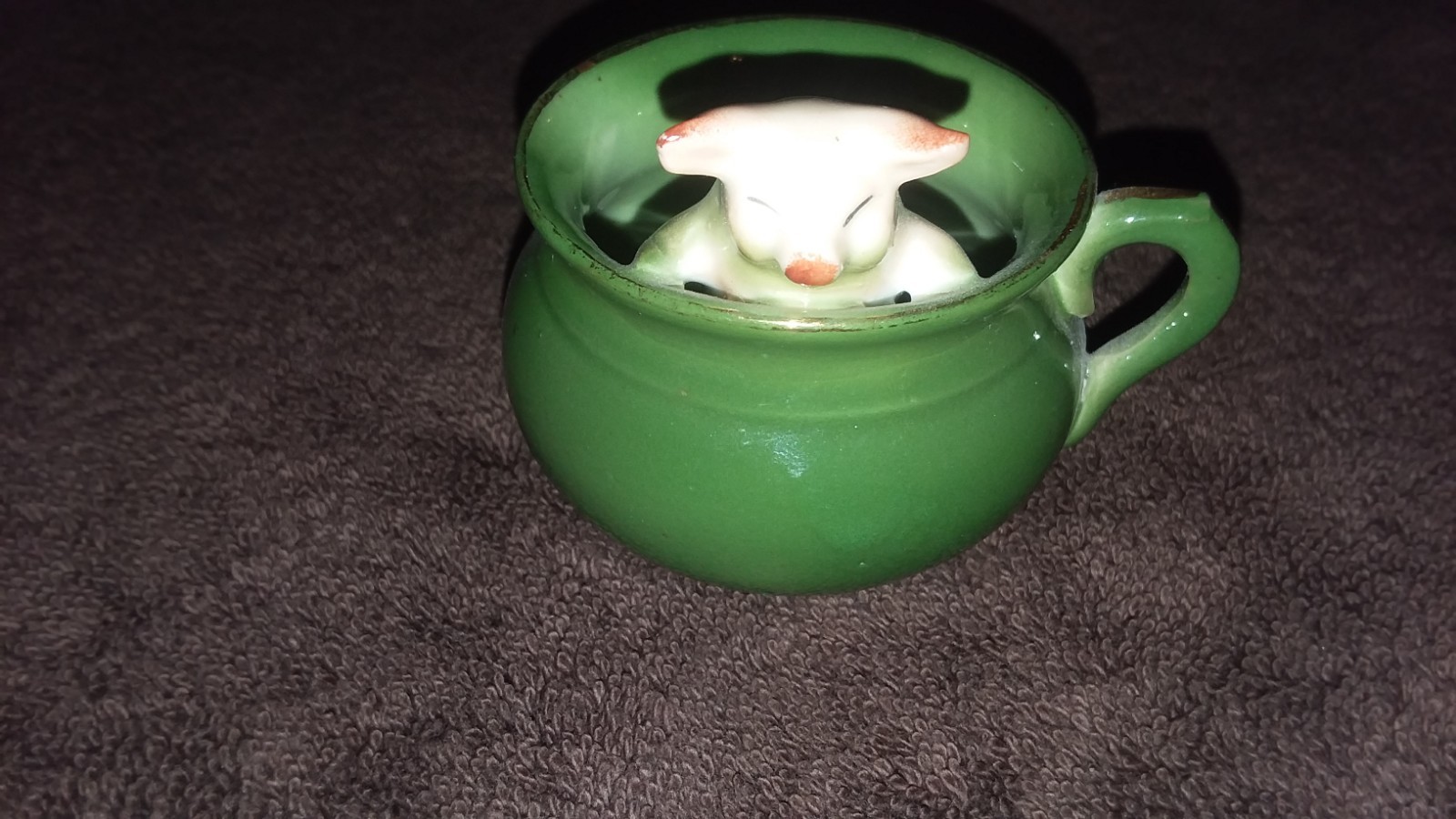 Vintage German Pink Pig Porcelain Figurine - Pig Sitting in Tea Cup