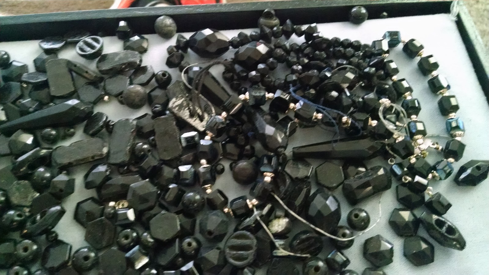 Vintage Lot 450 Black Glass Beads W/ ATCO Black String