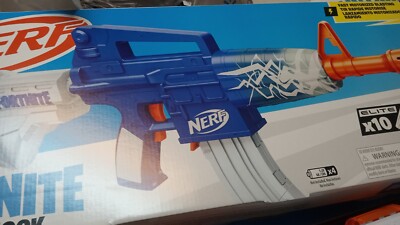 Nerf Fortnite Blue Shock Dart Blaster, 10-Dart Clip, 10 Elite Nerf Darts,