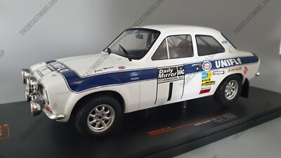 IXO 1:18 FORD ESCORT MK1 White RS1600 Uniflo RAC Rally 1973 #1 R.Clark / T.Mason