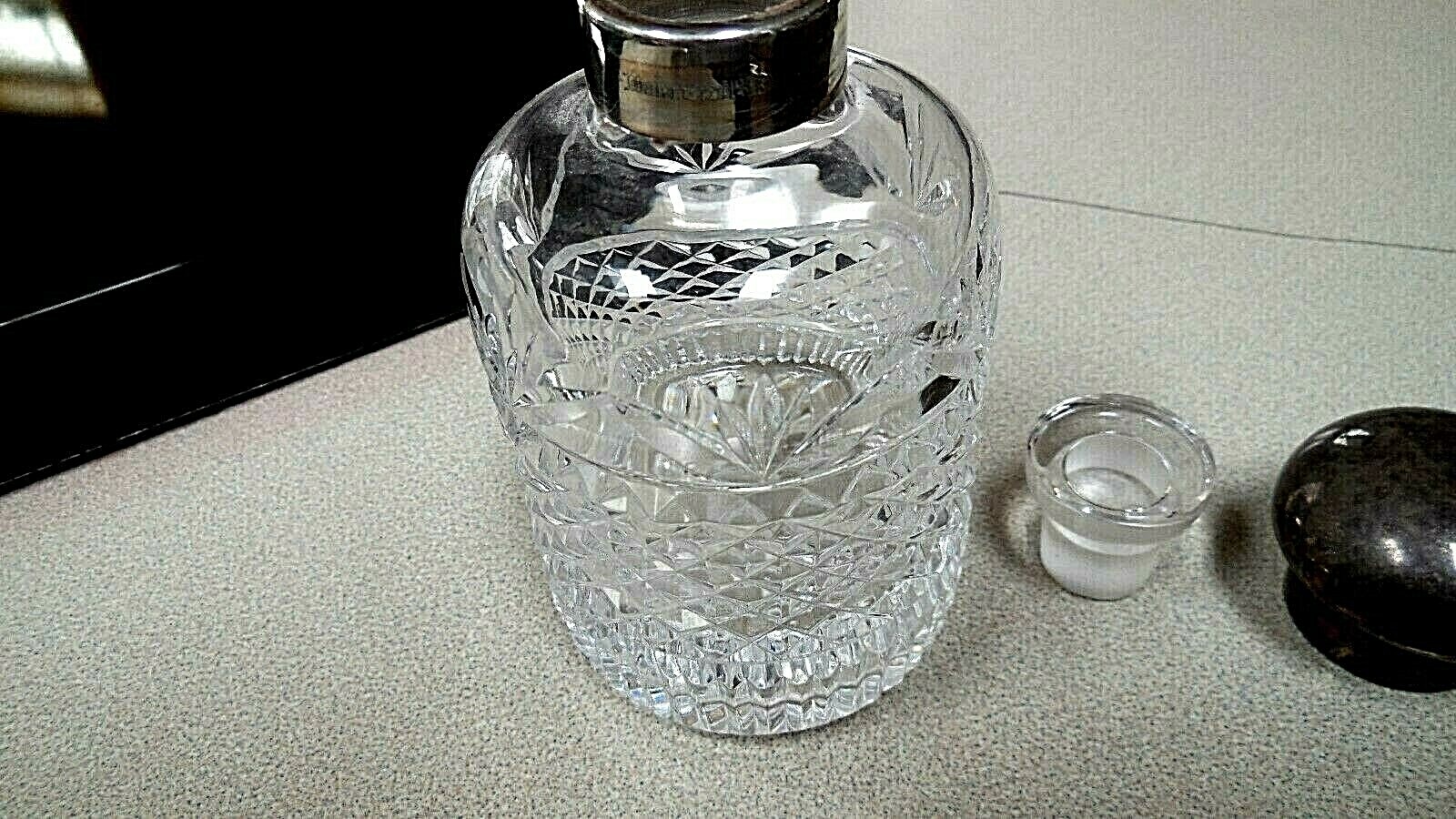 Vingage Lead Crystal Cut Glass Dresser Jar with Sterling Coverd Top