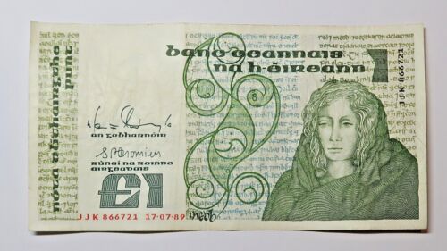 IRELAND: IRISH ONE POUND NOTE 17.7.1989. QUEEN MEDB OF CONNAUGHT. FREE SHIPPING
